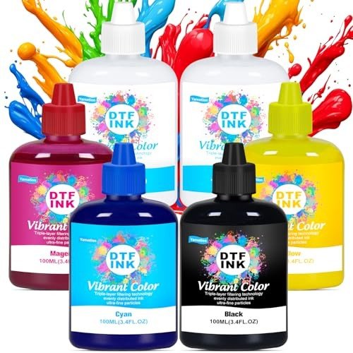 Yamation DTF Ink 600ml: Refill for DTF Printers Epson ET2800,ET-8550, XP-15000, L1800, L805, R1390, R2400, Direct to Film Printing (100ml x 6, White Cyan Magenta Yellow Black)