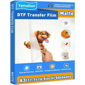Yamation DTF Transfer Film: A3 50 Sheets Premium Double-Sided Matte Finish PET Transfer Paper Direct to T Shirts