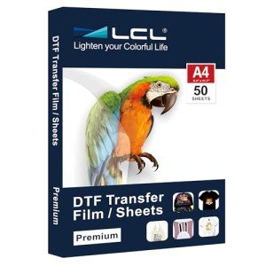 LCL 50 Sheets DTF Transfer Film Paper A4(8.4" x 11.7") Pretreat Sheets, PET Heat Transfer Paper for all DTF Printers Direct Print on T Shirts Textile