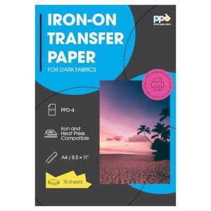 PPD Iron on Transfer Paper for Dark Fabric Compatible with Inkjet Printer, 8.5 x 11 Printable T Shirt Heat Transfer Papers, Custom Print Photo, Durable, Flexible & Machine Washable (10 Sheets)