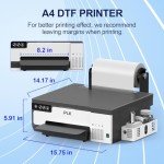 PLK A4 DTF Printer with Roll Feeder, L8058 DTF Transfer Printing Machine with White Stirring System 100% Transfer Rate for DIY Print(Printer+5 x 250ml Ink+100m Roll Film)