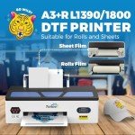 A3 DTF Printer with Roll Feeder, DTF Transfer Printer with White Ink Circulation, Suitable for DIY Printing of Dark and Light T-Shirts, Hoodies (Printer, Oven, 5 x 250ml Ink, 1 x Roll Film)