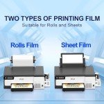 PLK A4 DTF Printer with Roll Feeder, L8058 DTF Transfer Printing Machine with White Stirring System 100% Transfer Rate for DIY Print(Printer+5 x 250ml Ink+100m Roll Film)