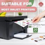 20 PCS Waterproof Printable Vinyl Sticker Paper 8.5"x11