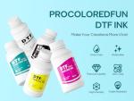 Procoloredfun DTF Ink Combo - 250ML for PET Film Heat Transfer Printing, DTF Printer with Printhead L1800 R1390 L805 L8058 XP600 TX800 (1C+1M+1K+1Y+2W)