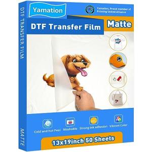 Yamation DTF Transfer Film: 13x19 Inch 50 Sheets Premium Double-Sided Matte Finish PET Transfer Paper Direct to Film Transfer Paper for T-Shirt