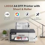 RocRow L8058 DTF Printer Machine with XP600 Printhead, A4 DTF Printer Bundle with Pre-Installed Laptop for DIY T Shirt Printing, Auto Cleaning for DIY & Custom Printing,White Ink Mixing, L8