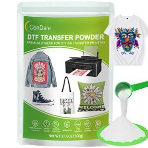 CenDale DTF Powder, 500g/17.6OZ White Hot Melt Adhesive Digital DTF Transfer Powder for Sublimation, Compatible with DTF and DTG Printers, DTF PreTreat Powder for All Fabric Jeans Cotton T-Shirt