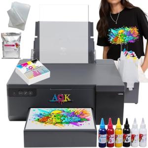 AOK L8058 Full color A4 size DTF Printer 8.3 inch High efficiency DTF Printer with xp 600 print head Timed White Ink stirring system and Professional Rip Software For T-shirt clothes Bag/Pillow/Hoodie