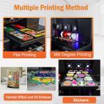 UV Printer, A3 XP600 UV DTF Printer, Super Fast Speed, 5760 * 1440dpi, UV Flatbed Printers Machine with Bottle Holder for Bottles Wood Stickers Acrylic Phone Cases Leather Metal Glass and More