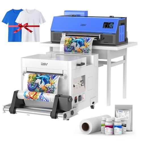 DSV A3 Plus XP600 DTF Printer,2X Printing Speed Compared to L1800,4.5” LED Multi-Function Touch Screen,Built-in White Circulation and Automatic Cleaning (Blue, C13-Printer+Powder Shaker&Dryer)