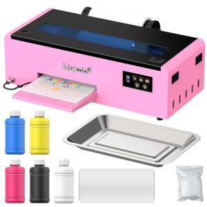 EnjoyColor A4 DTF Transfer Printer 100% Transfer Rate for DIY Print T-Shirts, Leather, Other Textile (A4 Printer + Software + 5x250ml Ink + Roll of Film)