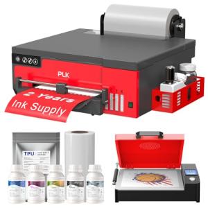 PLK A4 DTF Printer with Oven Bundle,XP600 DTF Printer,Double Speed, Sheet and Roll Feeder,Built-in Film Cutter,Upgrade L8058 DTF Machine with White Ink Stirring System 100% Transfer DIY Printing