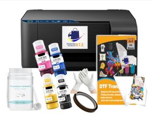 Super-Tank DTF T-Shirt Printer with DTF Ink and Powder Pack for Heat Transfers, Easy Filling, Built-in Scanner and Copier - New, Medium DTF Conversion Printer