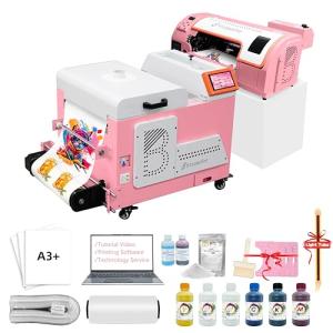 B btransfer A3 DTF Printer Bundle with Cutter Automatic Slef-Maintenance,Screen Touch Panel DTF Dryer Powder Shaker for Tshirt Heat Transfer Printing,(Printer+Laptop+Shaker+Bracket+Consumables)