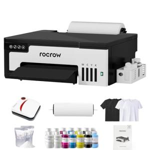 RocRow A4 L8058 DTF Printer Bundle, XP600 DTF Printer Machine with Handheld Heat Press for DIY T Shirt Printing, White Ink Mixing, Auto Cleaning for DIY & Custom Printing, Auto Curing, L8