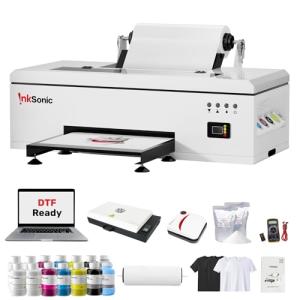 INKSONIC R1390 DTF Printer Bundle, A3 DTF Transfer Machine with Pre-Installed Laptop for T-Shirt Printing, Direct to Film, White Ink Circulation System & Auto Clean, DIY Printer, C13