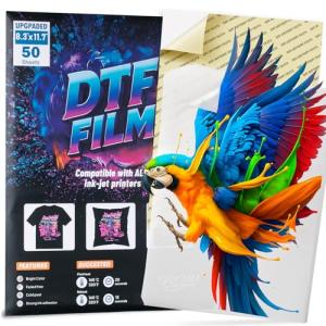 KASYU DTF Transfer Film, 50 Sheets 8.5"*11" DTF Paper for All Inkjet Printers,DTF Film for Dark Garments,Upgraded Premium Direct to Film for All Fabrics