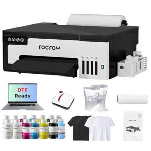 RocRow L8058 DTF Printer Machine with XP600 Printhead, Auto Cleaning for DIY & Custom Printing,White Ink Mixing, L8,A4 DTF Printer Bundle with Pre-Installed Laptop for DIY T Shirt Printing