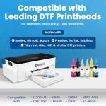 DTF Ink 6-Pack Set – 2× White + CMYK – 100 ML (3.38 fl oz Each, Total 600 ML) – High Opacity, Clog-Free Formula, Smooth Ink Flow – Works with All DTF Printheads and Printers