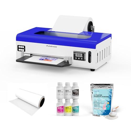 PUNEHOD DTF Printer A4 L800, Transfer Printing Machine with White Ink Circulation and Roll Feeder, Direct to Film Printer for DIY T-Shirts and Fabric Printing (DTF Printer+6*250ml Ink+100m Roll Film)