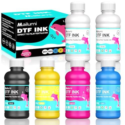 Mailumi DTF Ink Premium Pro Bundle for T-Shirts & Apparel, High Opacity White & Color Set, Universal for DTF Printers, Includes User Guide