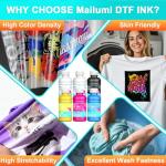 Mailumi DTF Ink Premium Pro Bundle for T-Shirts & Apparel, High Opacity White & Color Set, Universal for DTF Printers, Includes User Guide