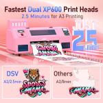 Dual XP600 Print Heads DTF Printer with Shaker & Purifier, A3 Plus Printer Bundles - 2.5 Min/A3 Print, 40% Truer Colors vs Single Head, Ink Circulation System, 2-Year Ink Supply