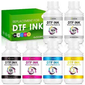 CenDale Premium DTF Ink 3000ML - DTF Transfer Ink for PET Film, Refill DTF Ink for Epson ET-8550, L1800, L800, XP15000, R2400, P400, P800, Heat Transfer Printing Ink Direct to Film (500ml x 6, CMYK W