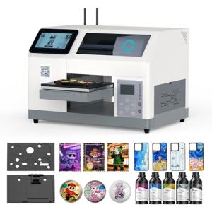 DSV F1080 UV Printer Bundle, 7" Built-in Computer, Auto Timed Cleaning & White Ink Stirring, All-in-One UV DTF Printer, Smart Scan QR Code for Phone Cases, Refrigerator Magnets, Golf Balls, Badges