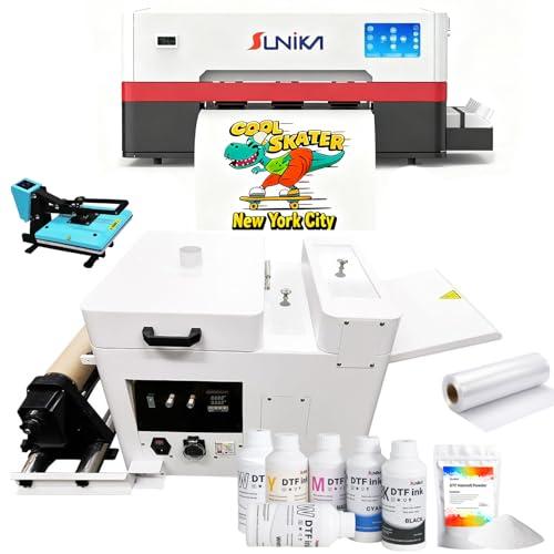 DTF Printer XP600 with White Ink Mixing System and Roll Feeder DTF Transfer Printer Machine Super Fast Speed Direct to Film Printer for T-Shirts Hoodies Textiles (Printer + Heat Press + Shaker Dryer)