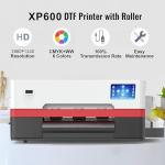 DTF Printer XP600 with White Ink Mixing System and Roll Feeder DTF Transfer Printer Machine Super Fast Speed Direct to Film Printer for T-Shirts Hoodies Textiles (Printer + Heat Press + Shaker Dryer)