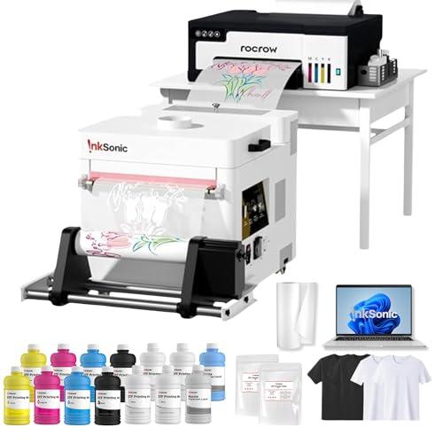 RocRow A4 L8058 DTF Printer Bundle, XP600 DTF Printer Machine with Curing Oven for DIY T Shirt Printing, Custom Printing & Auto Cleaning for DIY, L8,White Ink Mixing, Auto Curing, InkSonic