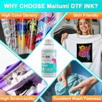 Mailumi DTF Ink Premium Pro Bundle for T-Shirts & Apparel, High Opacity White & Color Set, Universal for DTF Printers, Includes User Guide