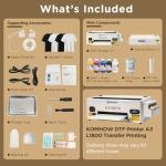 KOMHOW DTF Printer - L1800 A3 DTF Transfer Printing Machine, Direct to Film Printer with Security Software, DIY Print for Clothing and Multiple Fabrics (Includes Oven)