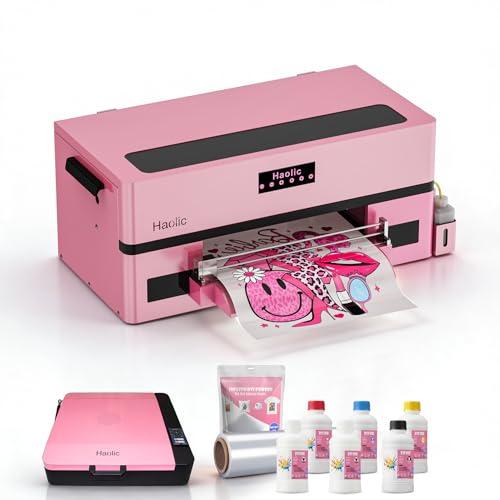 Haolic DTF Pink Printer XP600 for T-Shirt Printing 13-inch Transfer Printing Machine with White Ink Circulation Full Bundle for Small Business (Printer+A3 Oven+Roll Film+6x250ml Ink+Hot Melt Powder)