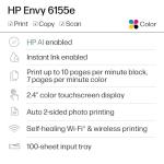 HP Envy 6155e Wireless All-in-One Color Inkjet Printer, Portobello, Print, scan, copy, Duplex printing Best-for-home, 3 month Instant Ink trial included, AI-enabled (714L5A)