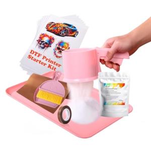 SUNIKA T-Shirt Printer Starter Kit, DTF Printer Starter Bundle for Beginners,1000g/35.3oz Hot Melt Powder with Plastic Spreader, 10Pcs Transfer Film, Heat Resistant Tape and Teflon Sheet, Easy to Use