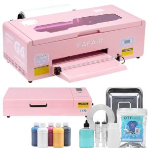 FAFAIR A3 DTF Printer with White Ink Mixing System & Auto Clean, L1800 DTF Printing Machine, High Speed Production DTF Printer Bundles for Apparel Shoes Hats, (L1800+Oven, Pink)