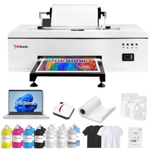INKSONIC R1390 DTF Printer Bundle, A3 DTF Transfer Machine with Pre-Installed Laptop for T-Shirt Printing, Direct to Film, White Ink Circulation System & Auto Clean, DIY Printer, C13