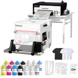 RocRow L8058 DTF Printer Machine with XP600 Printhead, A4 DTF Printer Bundle with Pre-Installed Laptop for DIY T Shirt Printing, Auto Cleaning for DIY & Custom Printing,White Ink Mixing, L8