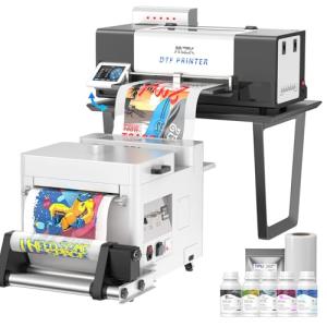 MZK A3 Pro XP600 DTF Printer,Automatic Time Cleaning Printhead Maintain+Ink Anti-Clog Filter,2X-Speed Compared to L1800,5" LED Touch Screen,Dual Ink Level Alert (A3 DTF Printer+Powder Shaker)