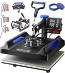 VEVOR 8 in 1 Heat Press Machine 15x15 Inch, 360° Swing Away Shirt Press Machine - Digital Professional Heat Transfer Tshirt Press Machine, Sublimation Heat Press for T Shirts Hat Cap Mug Plate Blue
