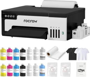 RocRow L8058 DTF Printer Machine with XP600 Printhead, Auto Cleaning for DIY & Custom Printing,White Ink Mixing, L8,A4 DTF Printer Bundle with Pre-Installed Laptop for DIY T Shirt Printing