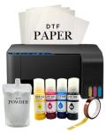 Super-Tank DTF T-Shirt Printer with DTF Ink and Powder Pack for Heat Transfers, Easy Filling, Built-in Scanner and Copier - New, Medium DTF Conversion Printer