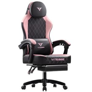 PUKAMI Ergonomic Gaming Chair with Footrest (Pink)