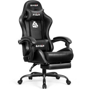 N-GEN Ergonomic Gaming Chair with Footrest - Black