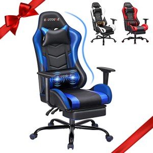 ECOTOUGE Ergonomic Gaming Chair with Footrest - Blue
