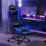 ECOTOUGE Ergonomic Gaming Chair with Footrest - Blue