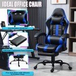 HOMHUM Ergonomic Gaming Chair with Footrest - Blue